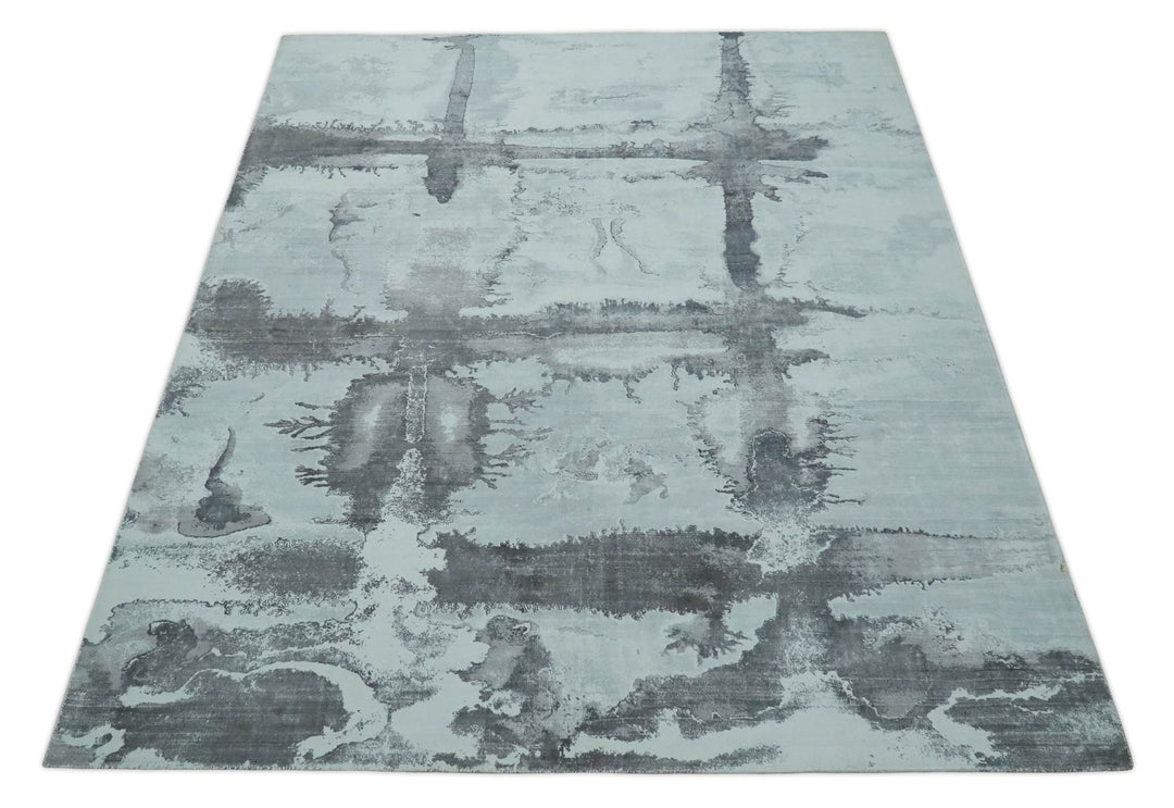 8x10 Ivory, Gray and Charcoal Modern Abstract Handmade Art Silk Area Rug | AE6810 - The Rug Decor