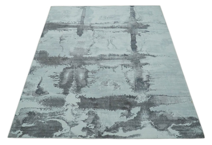 8x10 Ivory, Gray and Charcoal Modern Abstract Handmade Art Silk Area Rug | AE6810 - The Rug Decor