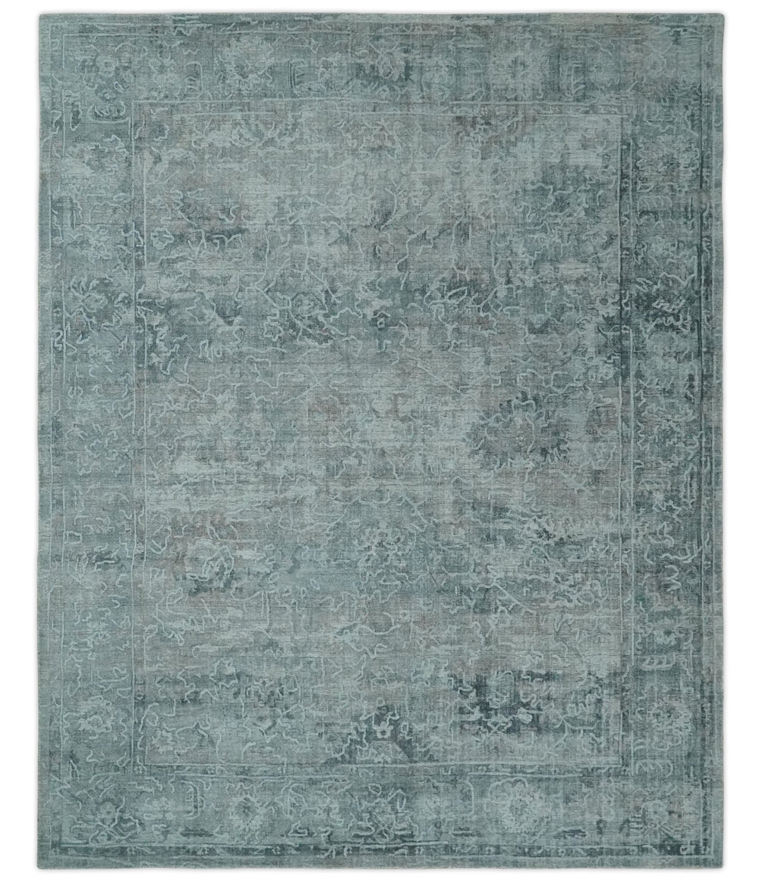 8x10 Ivory, Gray and Charcoal Traditional Erased Handmade Blended Wool Area Rug | AE9810 - The Rug Decor