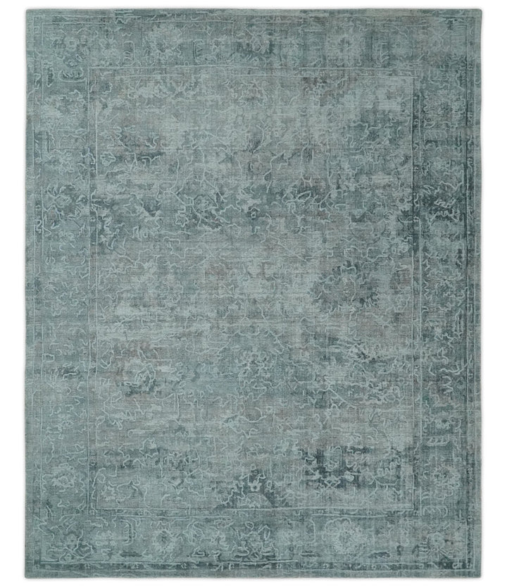 8x10 Ivory, Gray and Charcoal Traditional Erased Handmade Blended Wool Area Rug | AE9810 - The Rug Decor