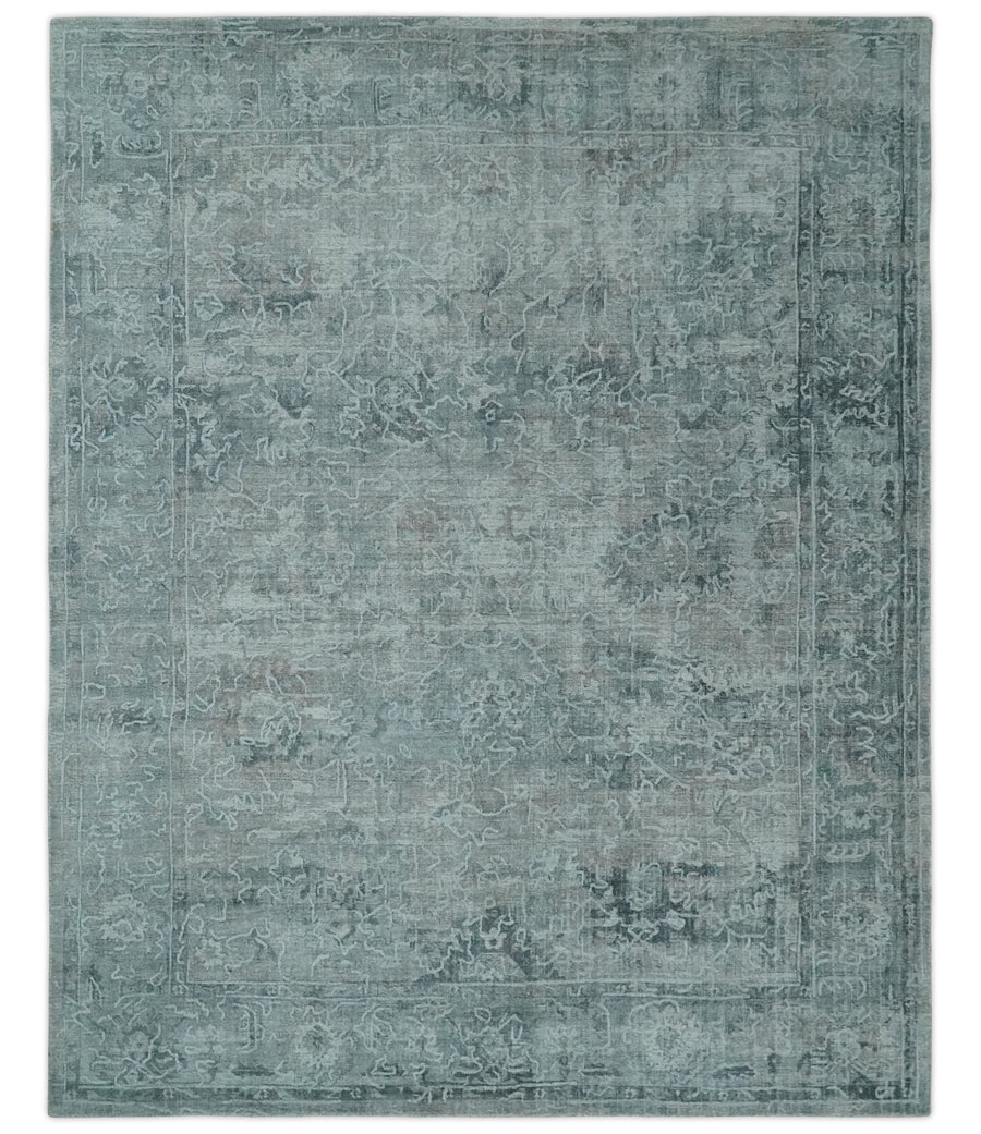 8x10 Ivory, Gray and Charcoal Traditional Erased Handmade Blended Wool Area Rug | AE9810 - The Rug Decor