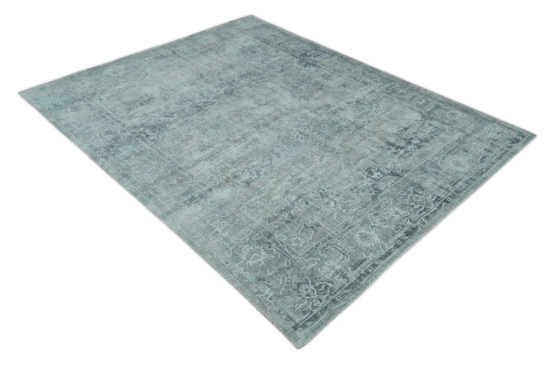 8x10 Ivory, Gray and Charcoal Traditional Erased Handmade Blended Wool Area Rug | AE9810 - The Rug Decor