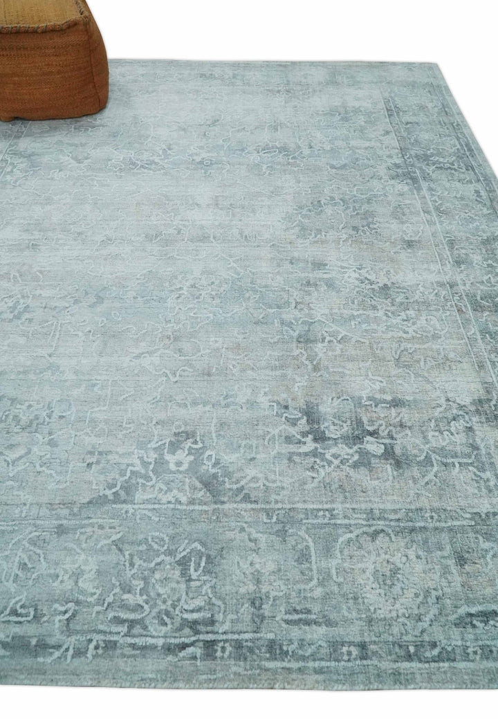 8x10 Ivory, Gray and Charcoal Traditional Erased Handmade Blended Wool Area Rug | AE9810 - The Rug Decor