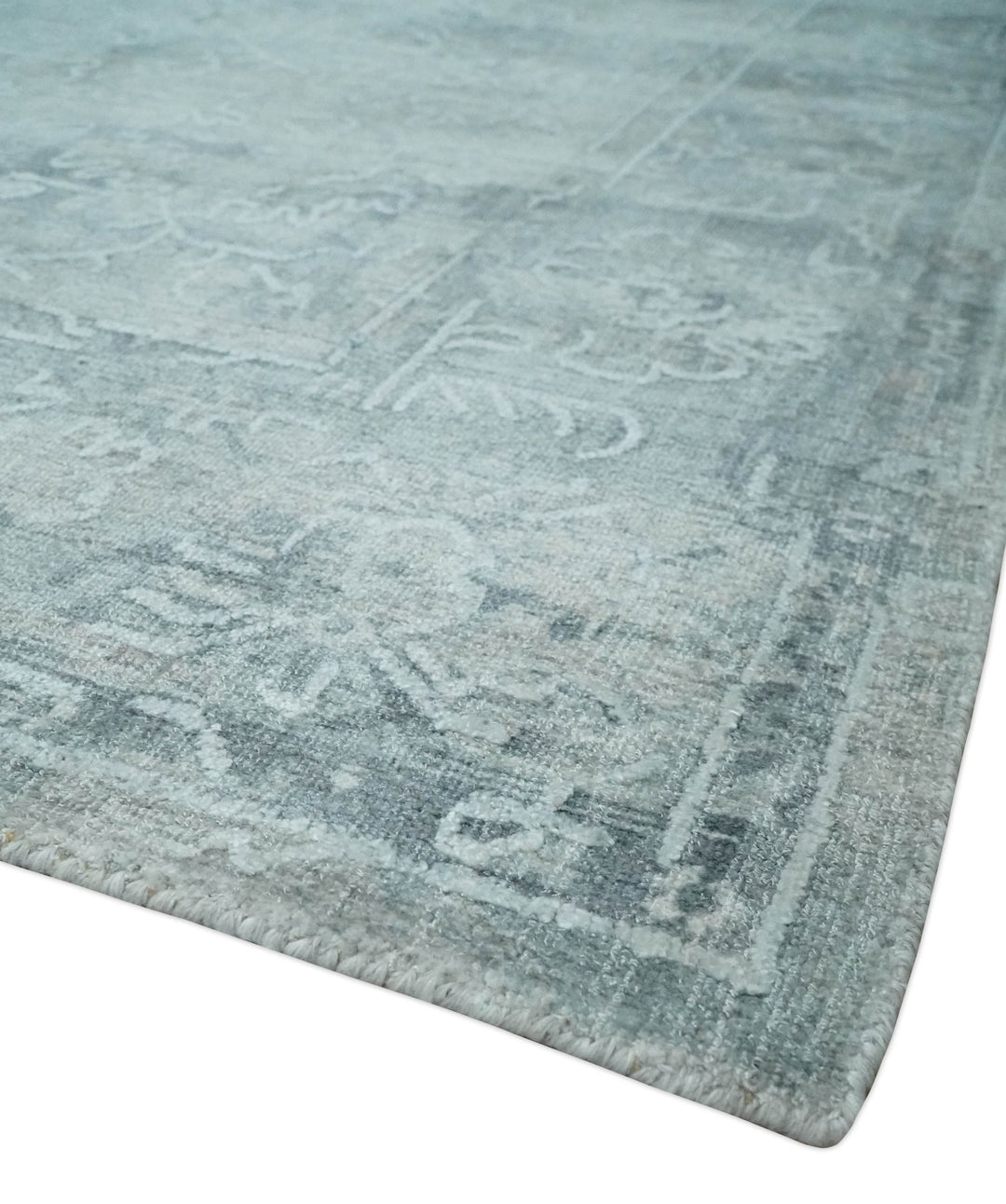 8x10 Ivory, Gray and Charcoal Traditional Erased Handmade Blended Wool Area Rug | AE9810 - The Rug Decor