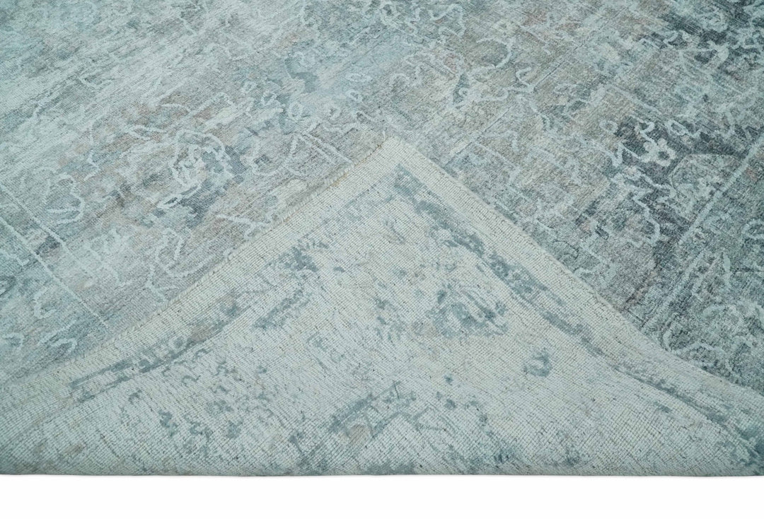 8x10 Ivory, Gray and Charcoal Traditional Erased Handmade Blended Wool Area Rug | AE9810 - The Rug Decor