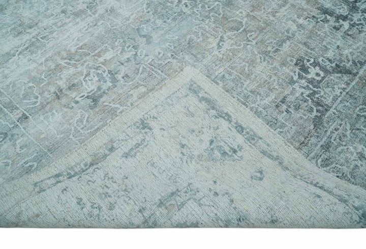 8x10 Ivory, Gray and Charcoal Traditional Erased Handmade Blended Wool Area Rug | AE9810 - The Rug Decor