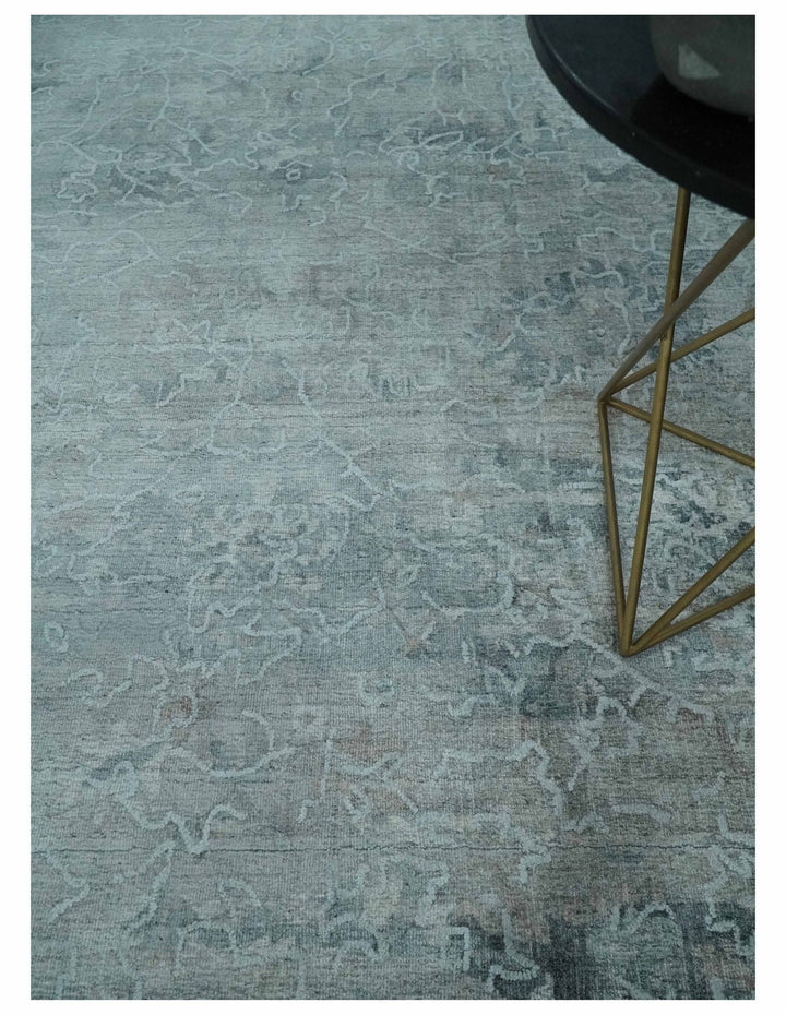 8x10 Ivory, Gray and Charcoal Traditional Erased Handmade Blended Wool Area Rug | AE9810 - The Rug Decor
