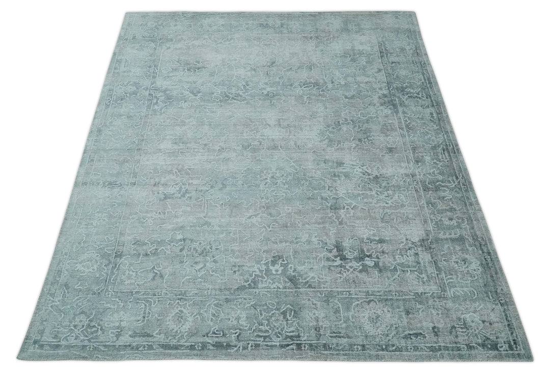 8x10 Ivory, Gray and Charcoal Traditional Erased Handmade Blended Wool Area Rug | AE9810 - The Rug Decor