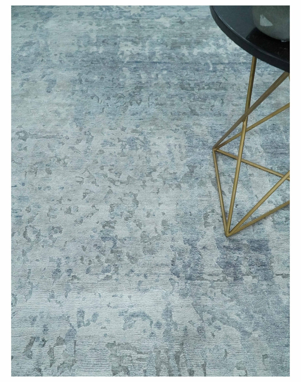 8x10 Ivory, gray and Silver Modern Abstract Hand Knotted Bamboo Silk Area Rug - The Rug Decor