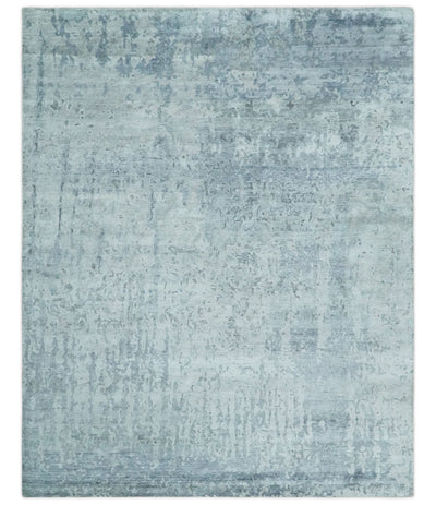 8x10 Ivory, gray and Silver Modern Abstract Hand Knotted Bamboo Silk Area Rug - The Rug Decor