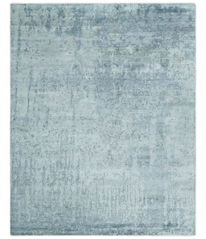 8x10 Ivory, gray and Silver Modern Abstract Hand Knotted Bamboo Silk Area Rug - The Rug Decor
