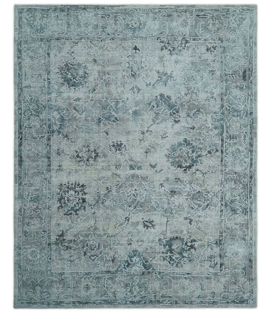 8x10 Ivory, Gray and Silver Modern Erased Traditional Handmade Art Silk Area Rug | AE25810 - The Rug Decor