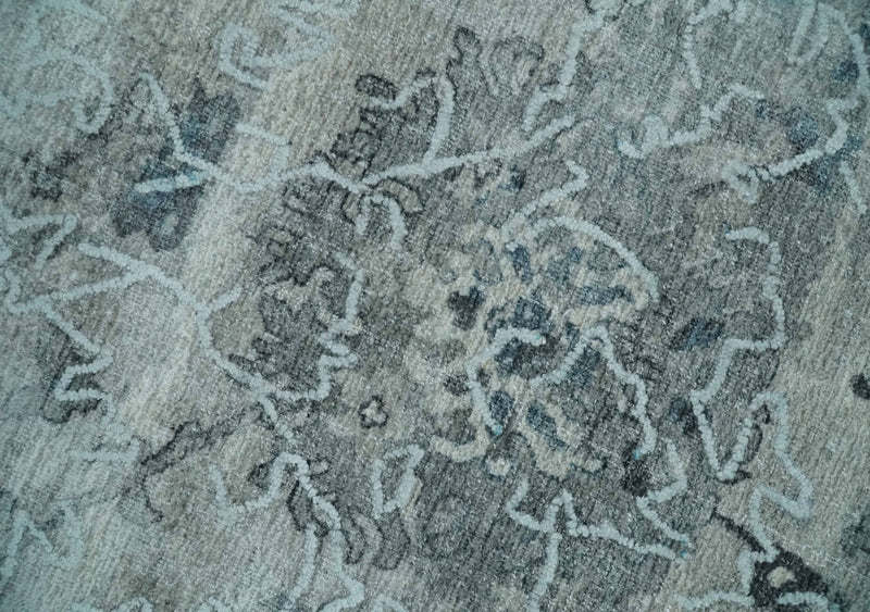 8x10 Ivory, Gray and Silver Modern Erased Traditional Handmade Art Silk Area Rug | AE25810 - The Rug Decor