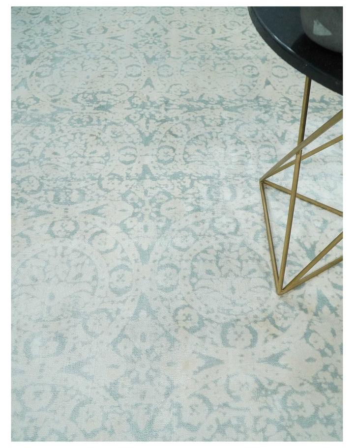 8x10 Ivory, Gray and Silver Modern Transitional Handmade Art Silk Area Rug - The Rug Decor