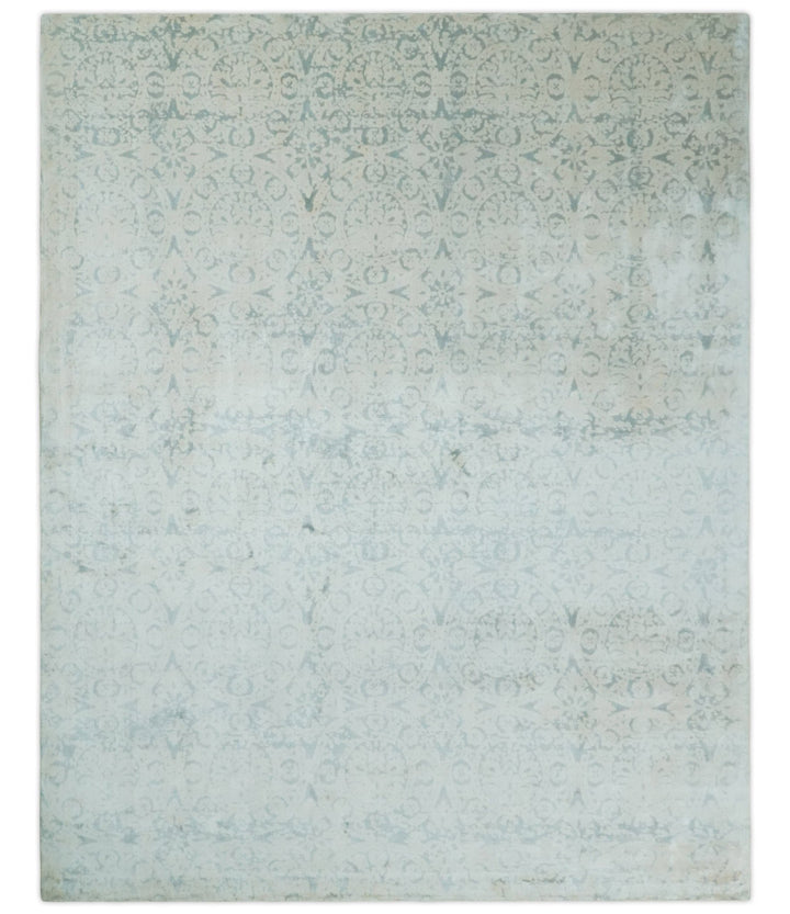 8x10 Ivory, Gray and Silver Modern Transitional Handmade Art Silk Area Rug - The Rug Decor