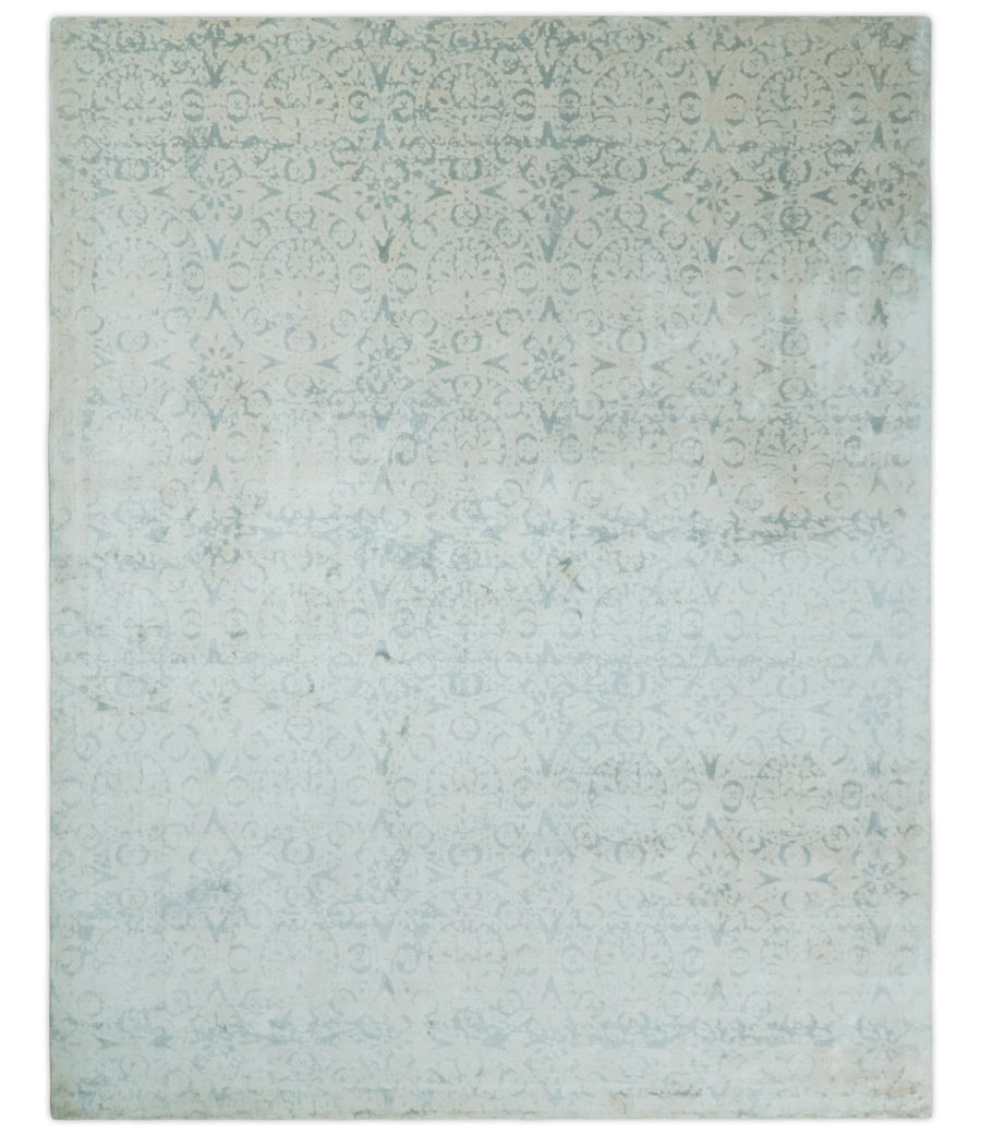 8x10 Ivory, Gray and Silver Modern Transitional Handmade Art Silk Area Rug - The Rug Decor