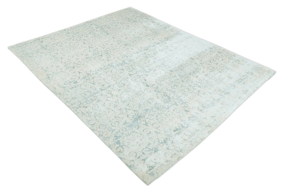 8x10 Ivory, Gray and Silver Modern Transitional Handmade Art Silk Area Rug - The Rug Decor