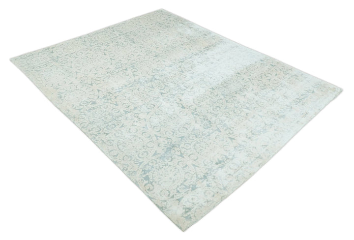 8x10 Ivory, Gray and Silver Modern Transitional Handmade Art Silk Area Rug - The Rug Decor