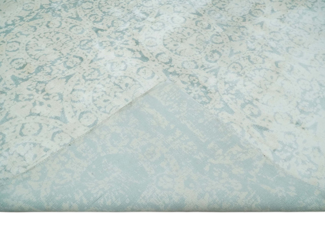 8x10 Ivory, Gray and Silver Modern Transitional Handmade Art Silk Area Rug - The Rug Decor