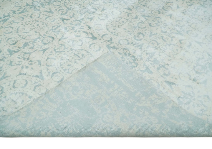 8x10 Ivory, Gray and Silver Modern Transitional Handmade Art Silk Area Rug - The Rug Decor