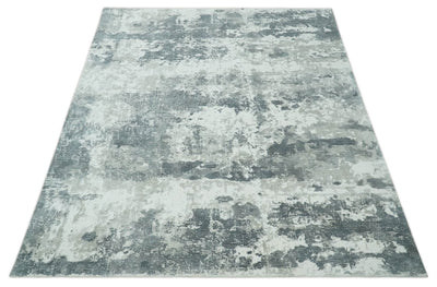 8x10 Ivory, Silver and Charcoal Modern Abstract Hand Loomed Blended wool and Art silk Area Rug - The Rug Decor