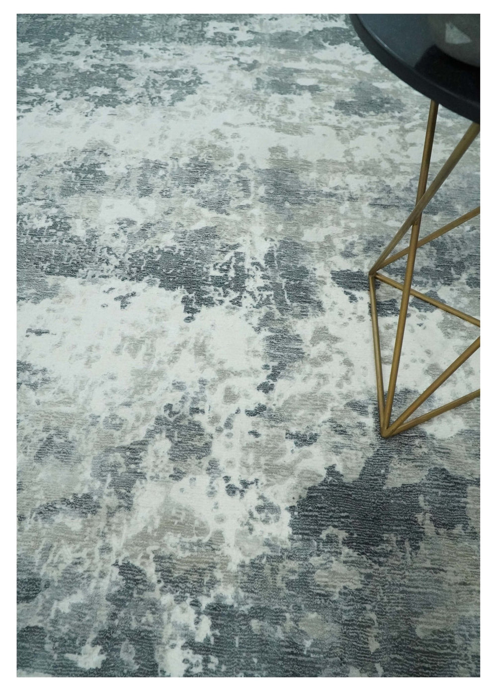 8x10 Ivory, Silver and Charcoal Modern Abstract Hand Loomed Blended wool and Art silk Area Rug - The Rug Decor
