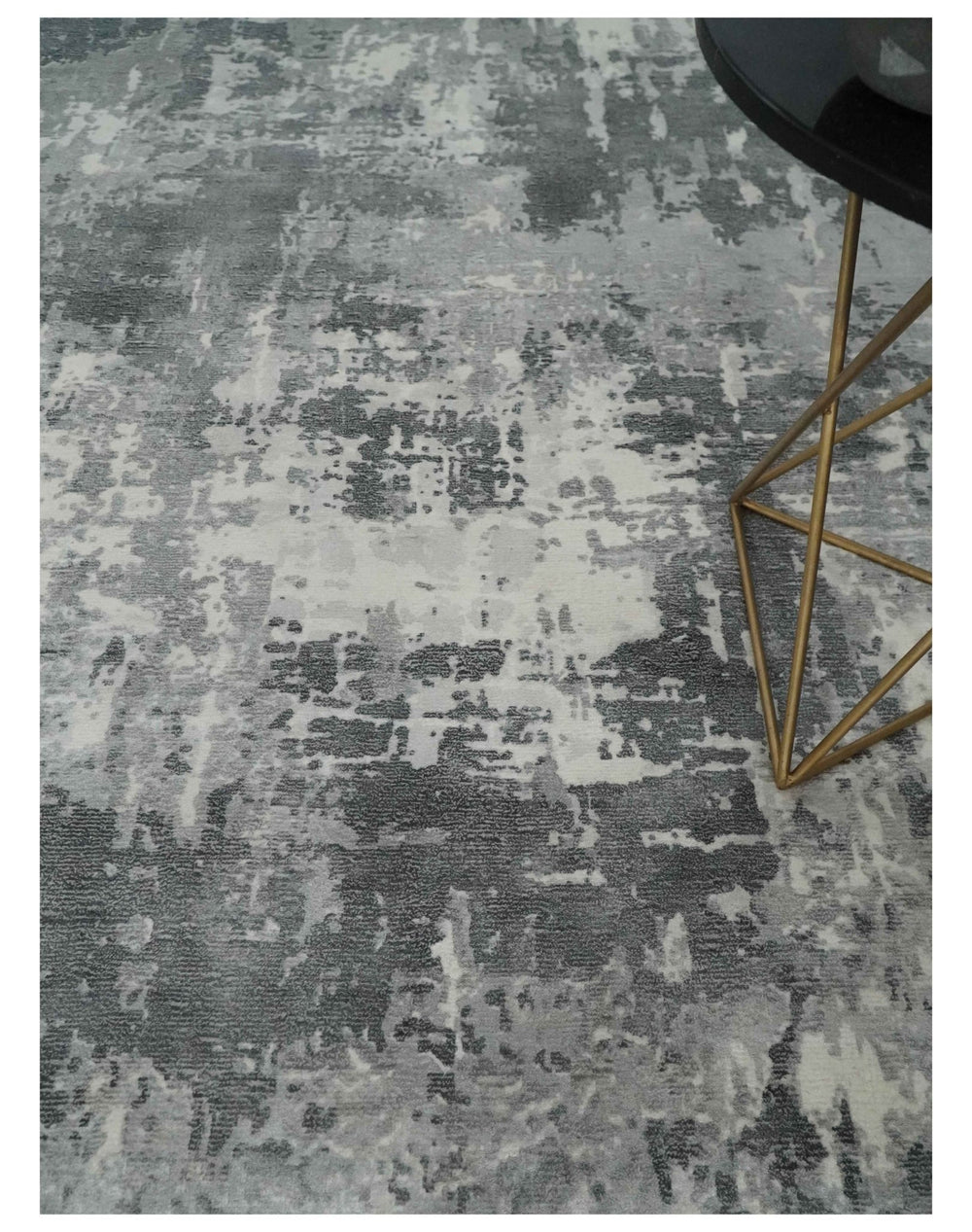 8x10 Ivory, Silver and Charcoal Modern Abstract Hand Loomed Blended wool and Art silk Area Rug - The Rug Decor