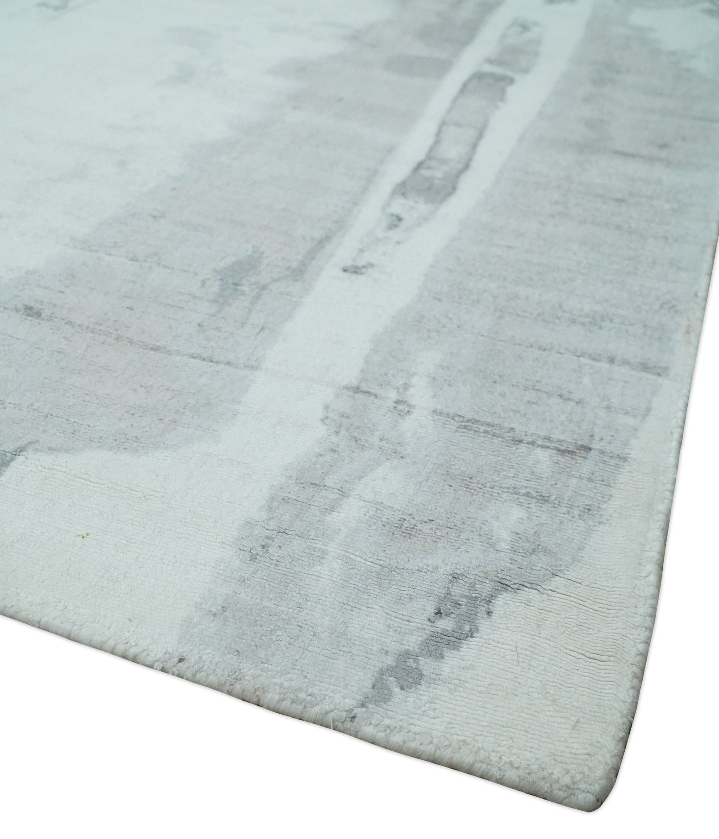 8x10 Ivory, Silver and Gray Modern Abstract Handmade Art Silk Area Rug | AE11810 - The Rug Decor