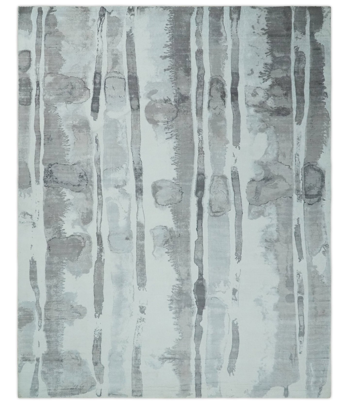 8x10 Ivory, Silver and Gray Modern Abstract Handmade Art Silk Area Rug | AE11810 - The Rug Decor