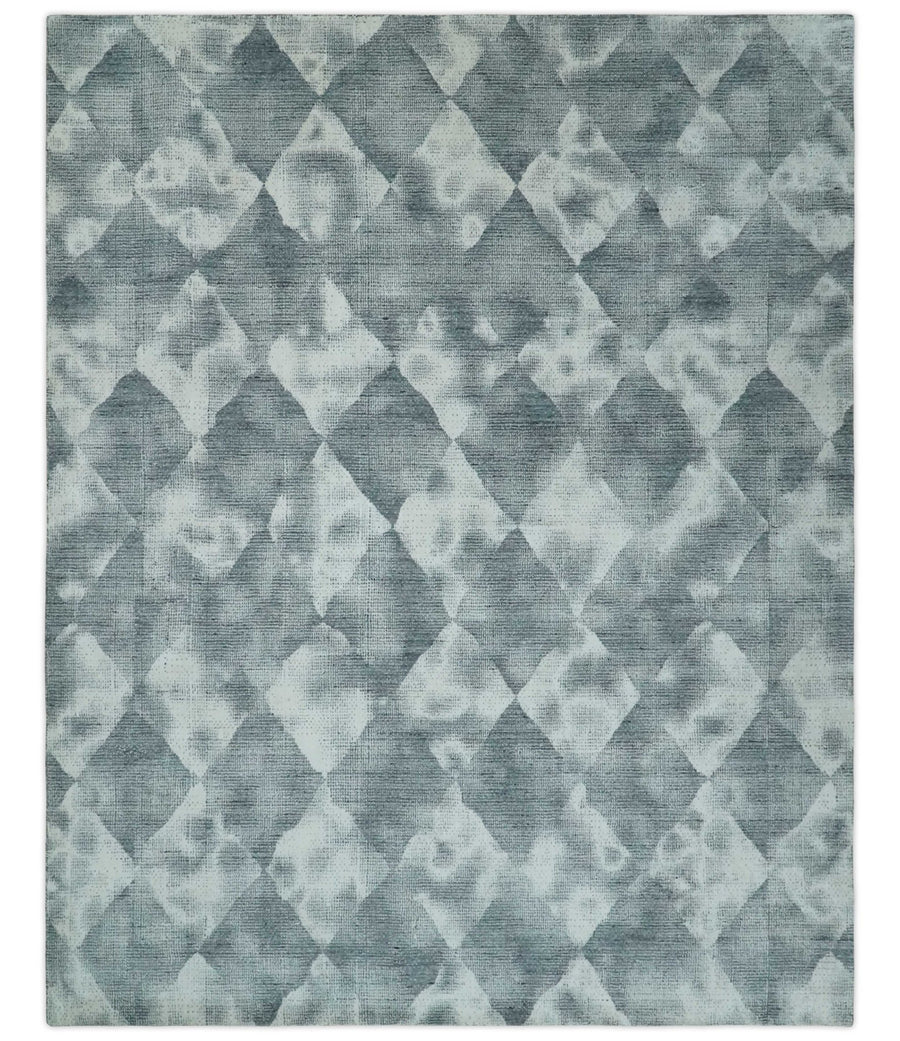 8x10 Ivory, Silver and Gray Modern Geometrical Handmade Art Silk Area Rug | AE10810 - The Rug Decor