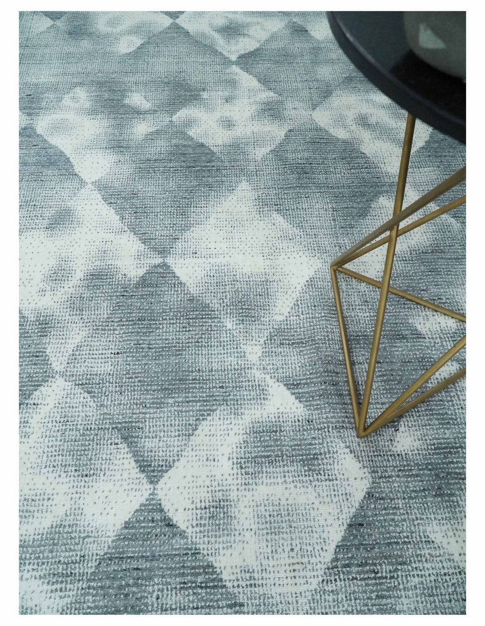 8x10 Ivory, Silver and Gray Modern Geometrical Handmade Art Silk Area Rug | AE10810 - The Rug Decor