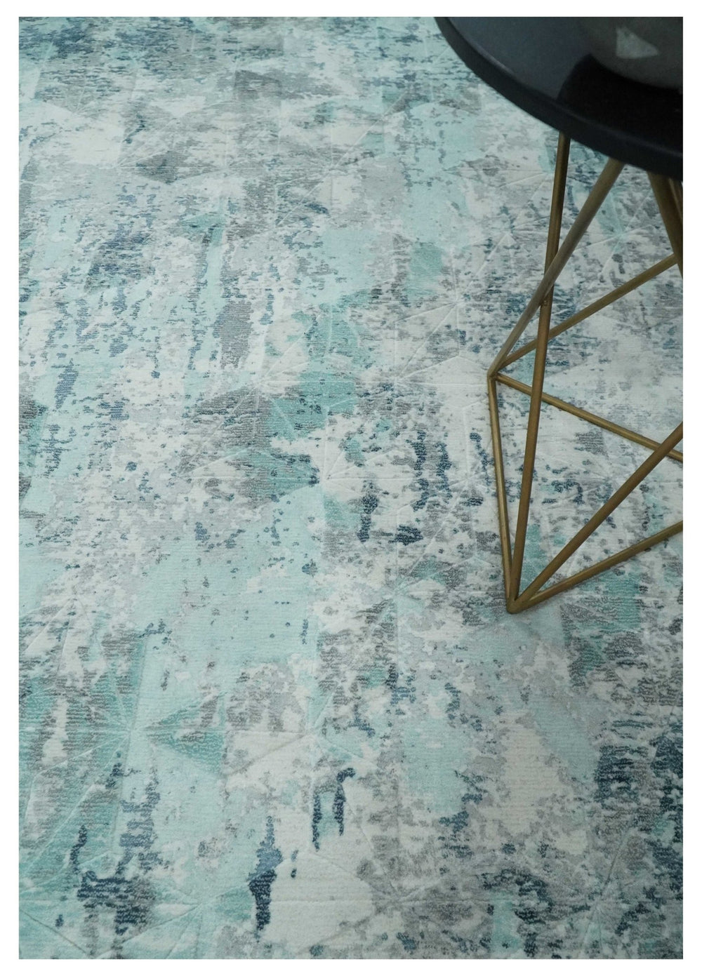 8x10 Ivory, Silver and Teal Modern Abstract Hand Loomed Blended wool and Art silk Area Rug - The Rug Decor