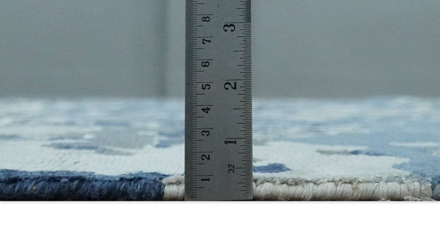 8x10 Ivory, Silver, Blue and Blue Modern Abstract Hand Knotted Wool and Bamboo Silk Area Rug | AE24810 - The Rug Decor