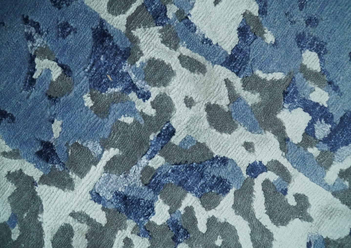 8x10 Ivory, Silver, Blue and Blue Modern Abstract Hand Knotted Wool and Bamboo Silk Area Rug | AE24810 - The Rug Decor