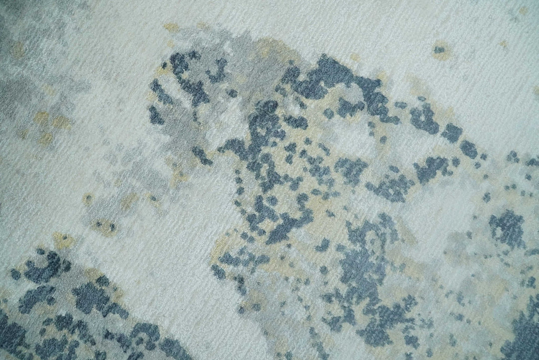 8x10 Ivory, Teal and Beige Modern Abstract Hand Loomed Blended wool and Art silk Area Rug - The Rug Decor