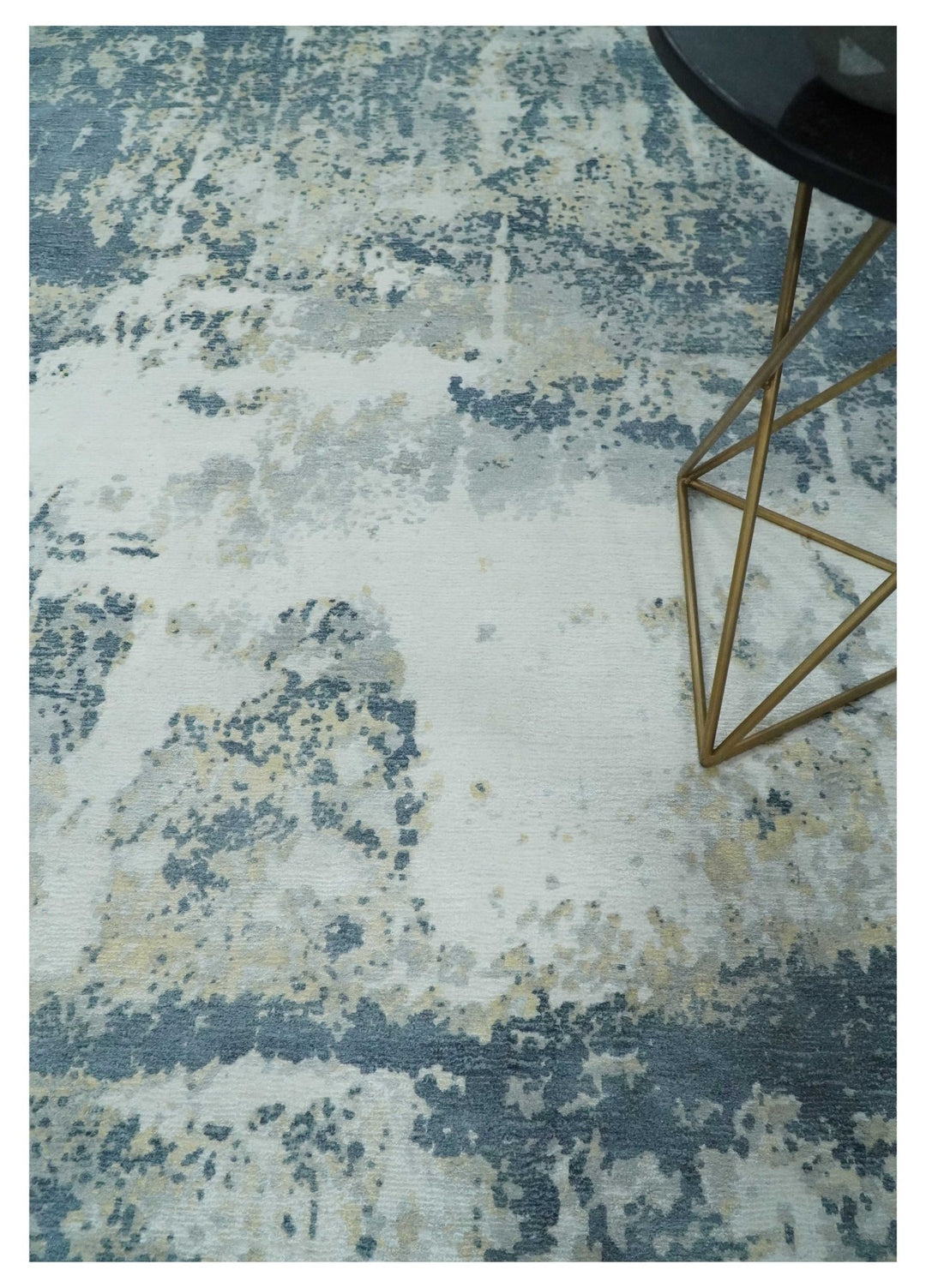 8x10 Ivory, Teal and Beige Modern Abstract Hand Loomed Blended wool and Art silk Area Rug - The Rug Decor