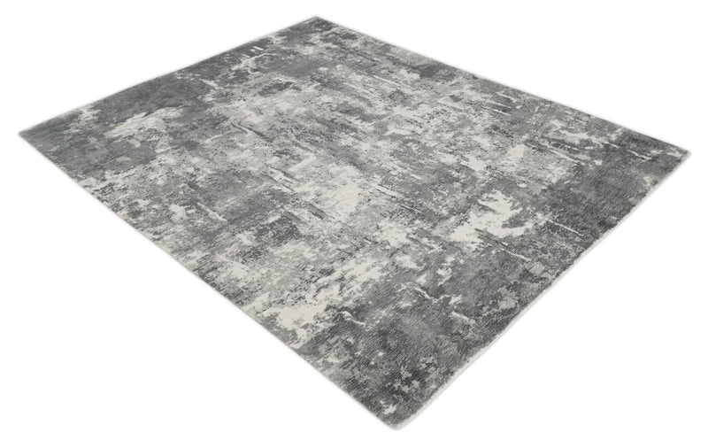 8x10 Modern Abstract Blended wool and Art silk Ivory, Silver and Charcoal Hand Loomed Area Rug - The Rug Decor