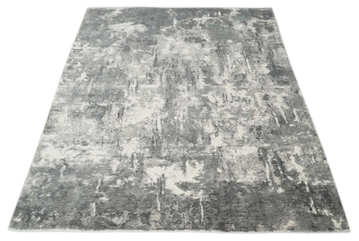 8x10 Modern Abstract Blended wool and Art silk Ivory, Silver and Charcoal Hand Loomed Area Rug - The Rug Decor