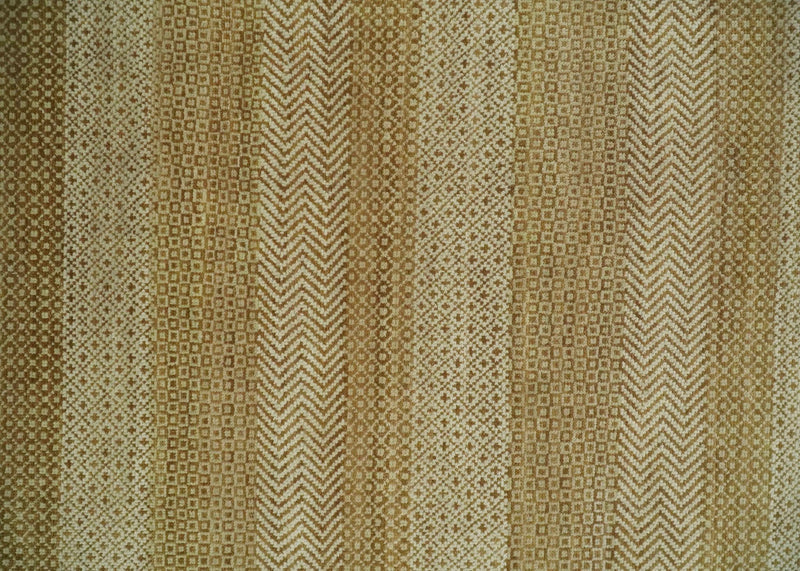 8x10 Modern Geometric Trellis Scandinavian Hand Knotted Beige, Camel and Ivory Wool Area Rug - The Rug Decor