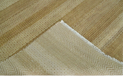 8x10 Modern Geometric Trellis Scandinavian Hand Knotted Beige, Camel and Ivory Wool Area Rug - The Rug Decor