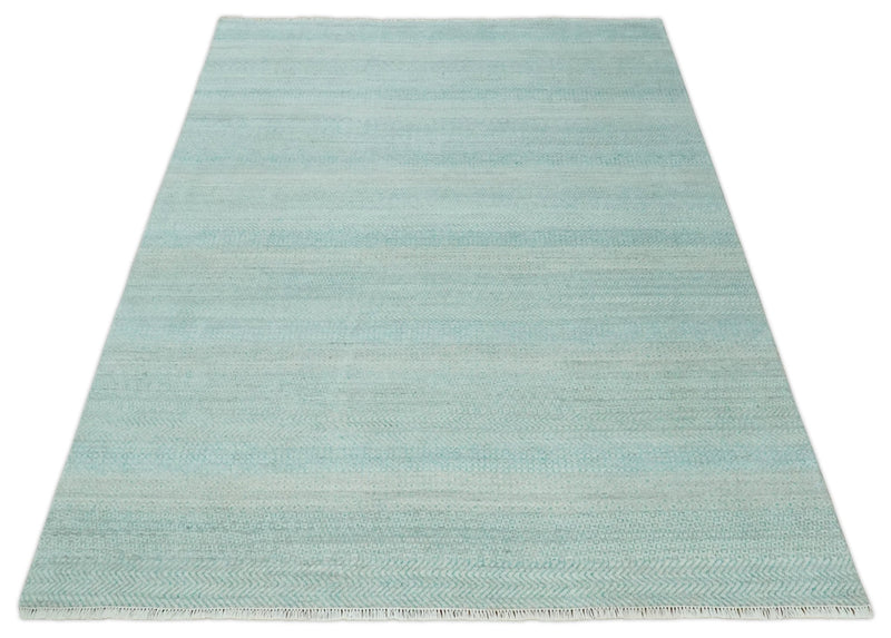 8x10 Modern Geometric Trellis Scandinavian Hand Knotted Blue and Ivory Wool Area Rug | TRDCP937810 - The Rug Decor