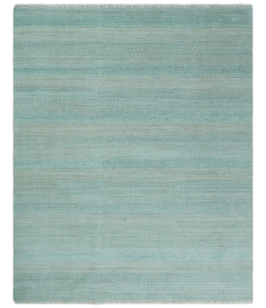 8x10 Modern Geometric Trellis Scandinavian Hand Knotted Blue and Ivory Wool Area Rug | TRDCP937810 - The Rug Decor