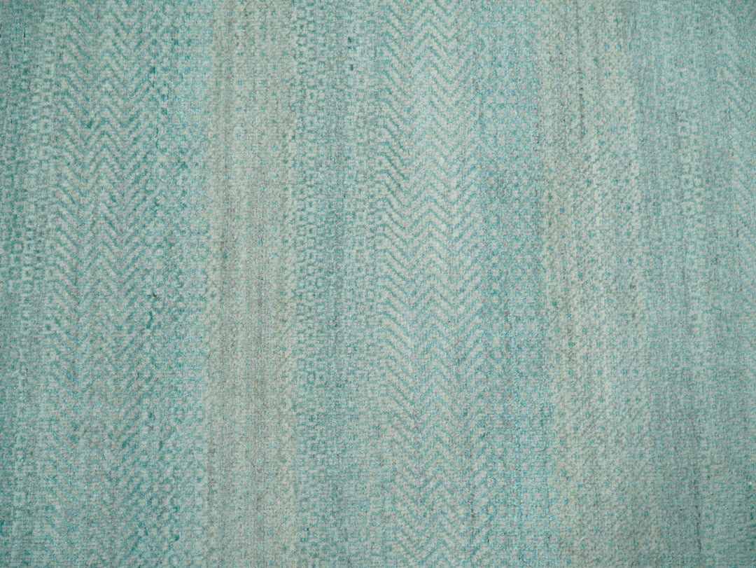 8x10 Modern Geometric Trellis Scandinavian Hand Knotted Blue and Ivory Wool Area Rug | TRDCP937810 - The Rug Decor