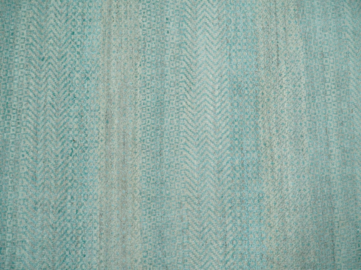 8x10 Modern Geometric Trellis Scandinavian Hand Knotted Blue and Ivory Wool Area Rug | TRDCP937810 - The Rug Decor