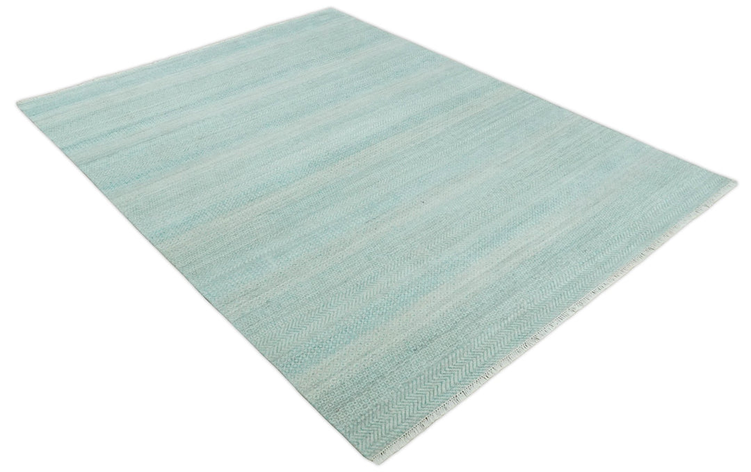8x10 Modern Geometric Trellis Scandinavian Hand Knotted Blue and Ivory Wool Area Rug | TRDCP937810 - The Rug Decor