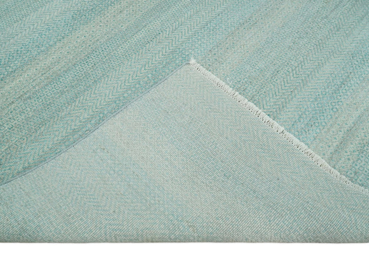 8x10 Modern Geometric Trellis Scandinavian Hand Knotted Blue and Ivory Wool Area Rug | TRDCP937810 - The Rug Decor