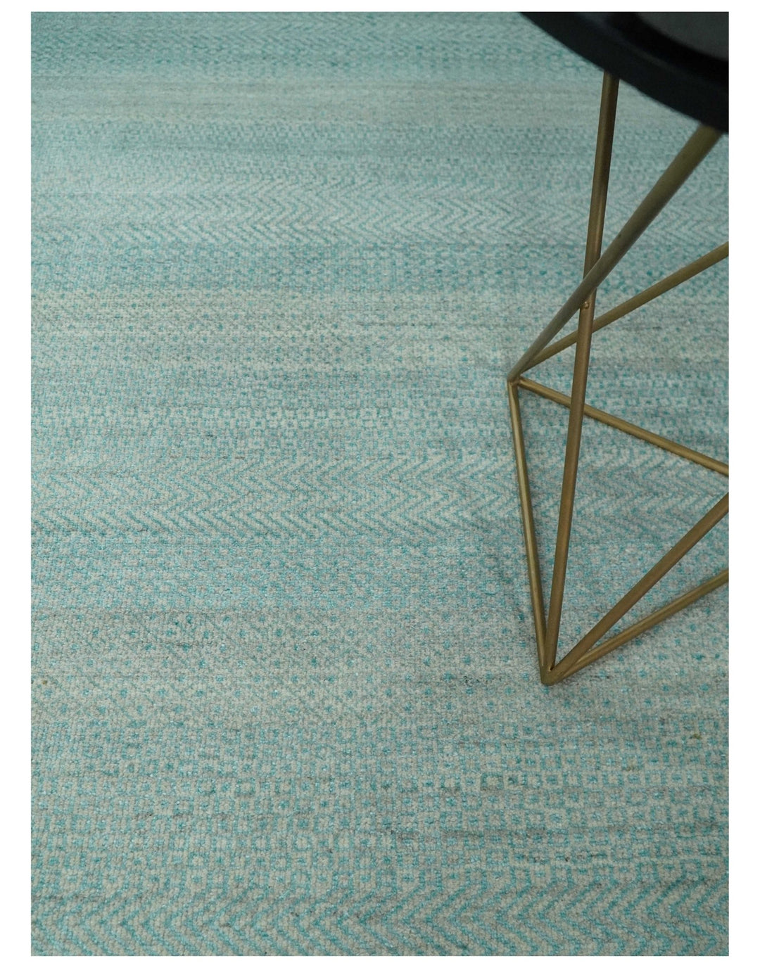 8x10 Modern Geometric Trellis Scandinavian Hand Knotted Blue and Ivory Wool Area Rug | TRDCP937810 - The Rug Decor
