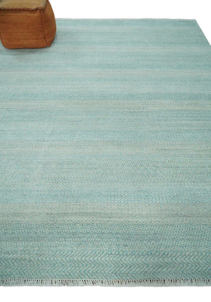 8x10 Modern Geometric Trellis Scandinavian Hand Knotted Blue and Ivory Wool Area Rug | TRDCP937810 - The Rug Decor