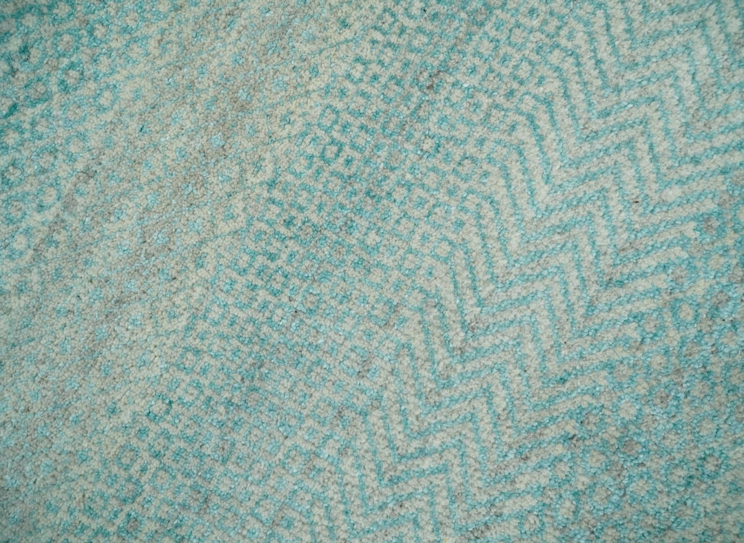 8x10 Modern Geometric Trellis Scandinavian Hand Knotted Blue and Ivory Wool Area Rug | TRDCP937810 - The Rug Decor