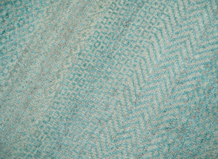 8x10 Modern Geometric Trellis Scandinavian Hand Knotted Blue and Ivory Wool Area Rug | TRDCP937810 - The Rug Decor